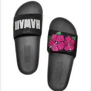 PINK BLING SLIDES, NIP, SIZE: MEDIUM